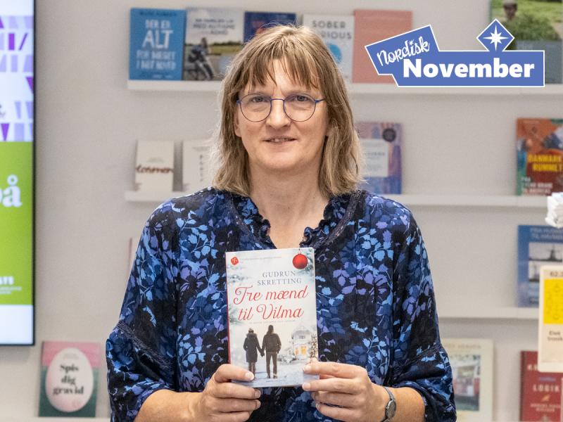 Bibliotekar Lene Lund med "Tre mænd til Vilma af Gudrun Skretting